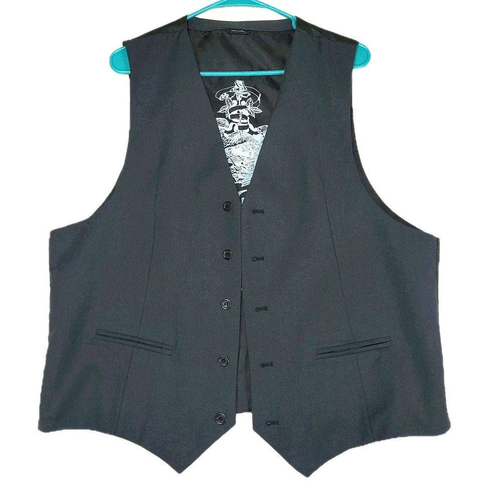 Eighty Eight Platinum Mens XL Black Button Up Formal Vest Graphic Lining‎ XL